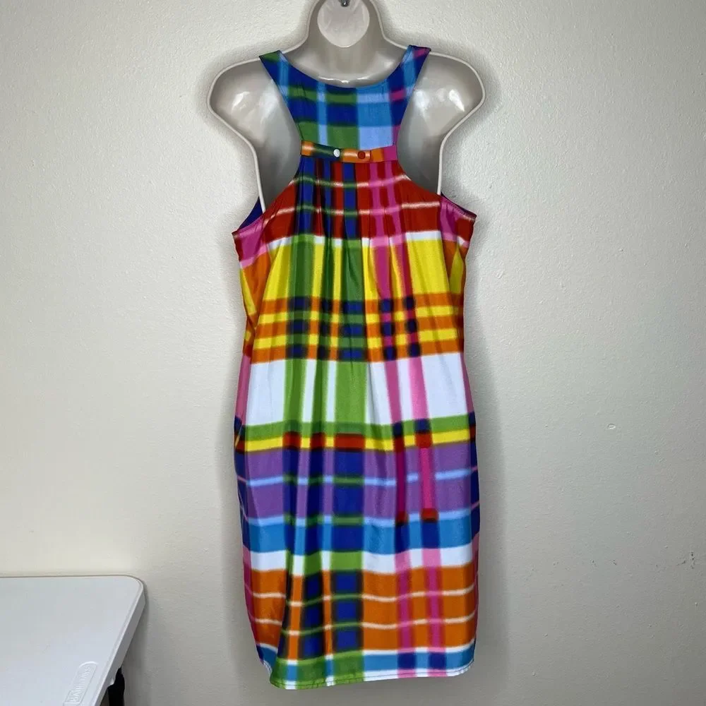 Madison Leigh Bright Plaid Racerback Sleeveless Shift Dress Women 12 Colorful